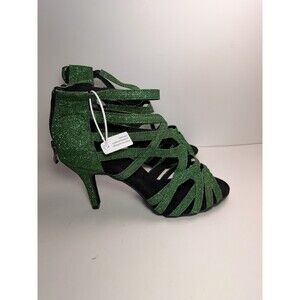 Danceandsway Women's Size 10 Green Glitter Strappy Latin Salsa Dance Heels NIB